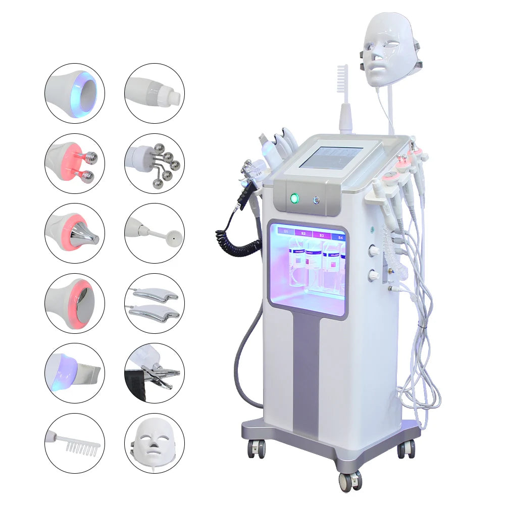 Máquina de Hidrodermoabrasión 12 en 1, Dispositivo de Cuidado Facial con H2O2, Lifting Facial, Limpieza Profunda, Peeling Acuático, Rejuvenecimiento de la Piel, SPA