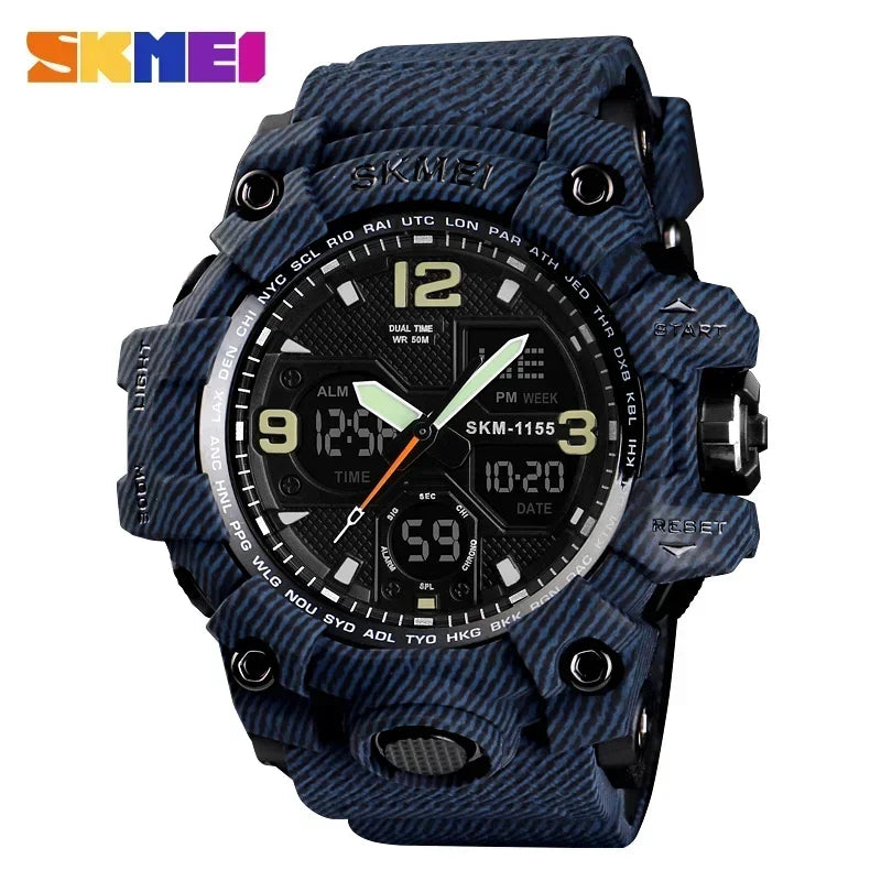 Reloj deportivo militar digital para hombre SKMEI 1155B, reloj deportivo con pantalla dual resistente al agua 5Bar, reloj de pulsera masculino