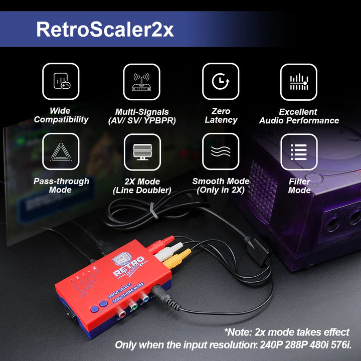 RetroScaler2x AV to HDMI® Converter and Line-doubler For Retro Game Consoles PS2 N64 NES Dreamcast Saturn MD1 MD2
