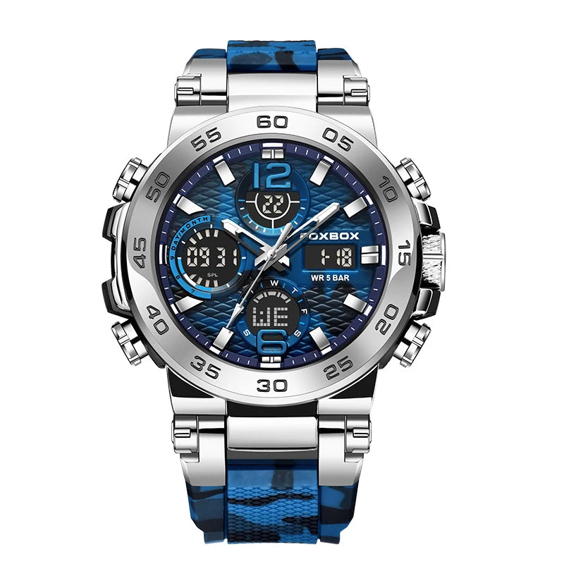 Reloj militar para exteriores FOXBOX, reloj digital de silicona con camuflaje de moda para hombre, reloj de cuarzo deportivo impermeable para hombre