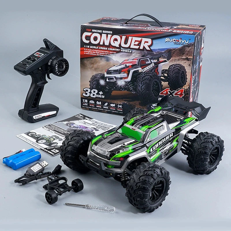 Coche RC Wltoys 1:16 50 km/h de alta velocidad 4WD todoterreno Monster Truck, vehículo eléctrico recargable con control remoto de 2.4 GHz, batería de 7.4 V, faros LED, engranajes metálicos, suspensión independiente, juguete de hobby para adultos, regalo