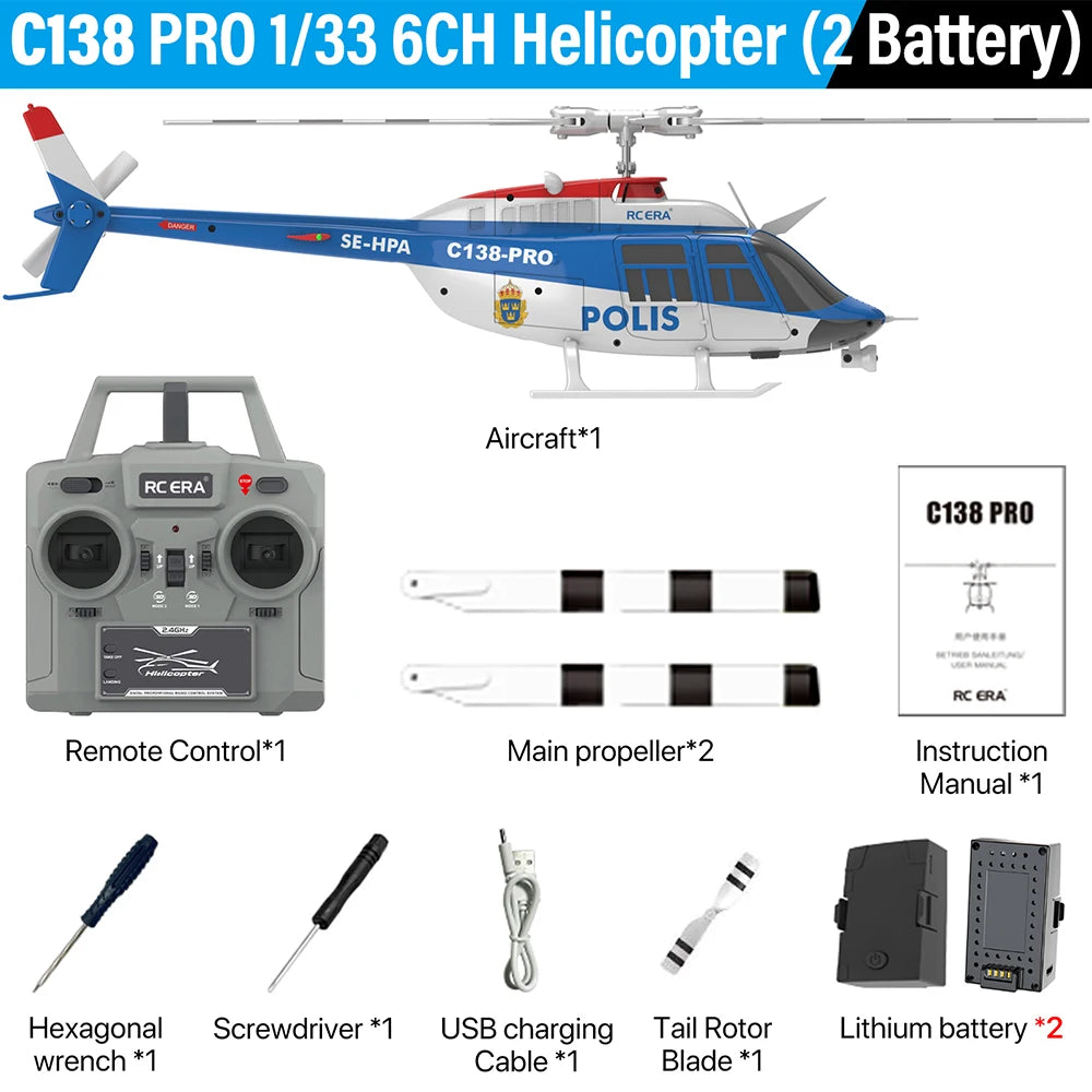RC ERA C138 PRO Helicóptero 1/33 6 canales 6 ejes Gyro 2.4G Flujo óptico Posicionamiento 100M
