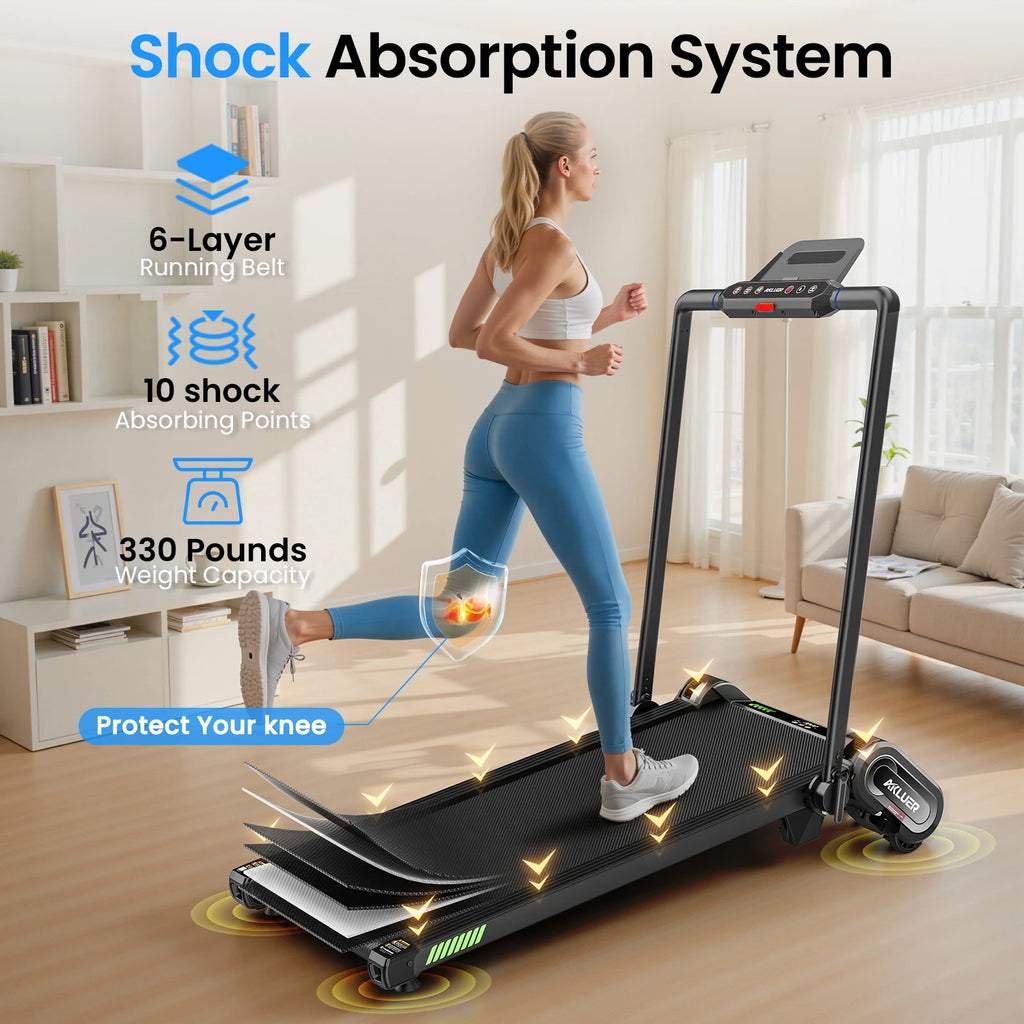 Caminadora Plegable AKLUER con Inclinación Automática de 6 Niveles, 6 en 1 para Debajo del Escritorio, 2.5HP, Capacidad de 330LBS, Pantalla LED y Control Remoto, para el Hogar