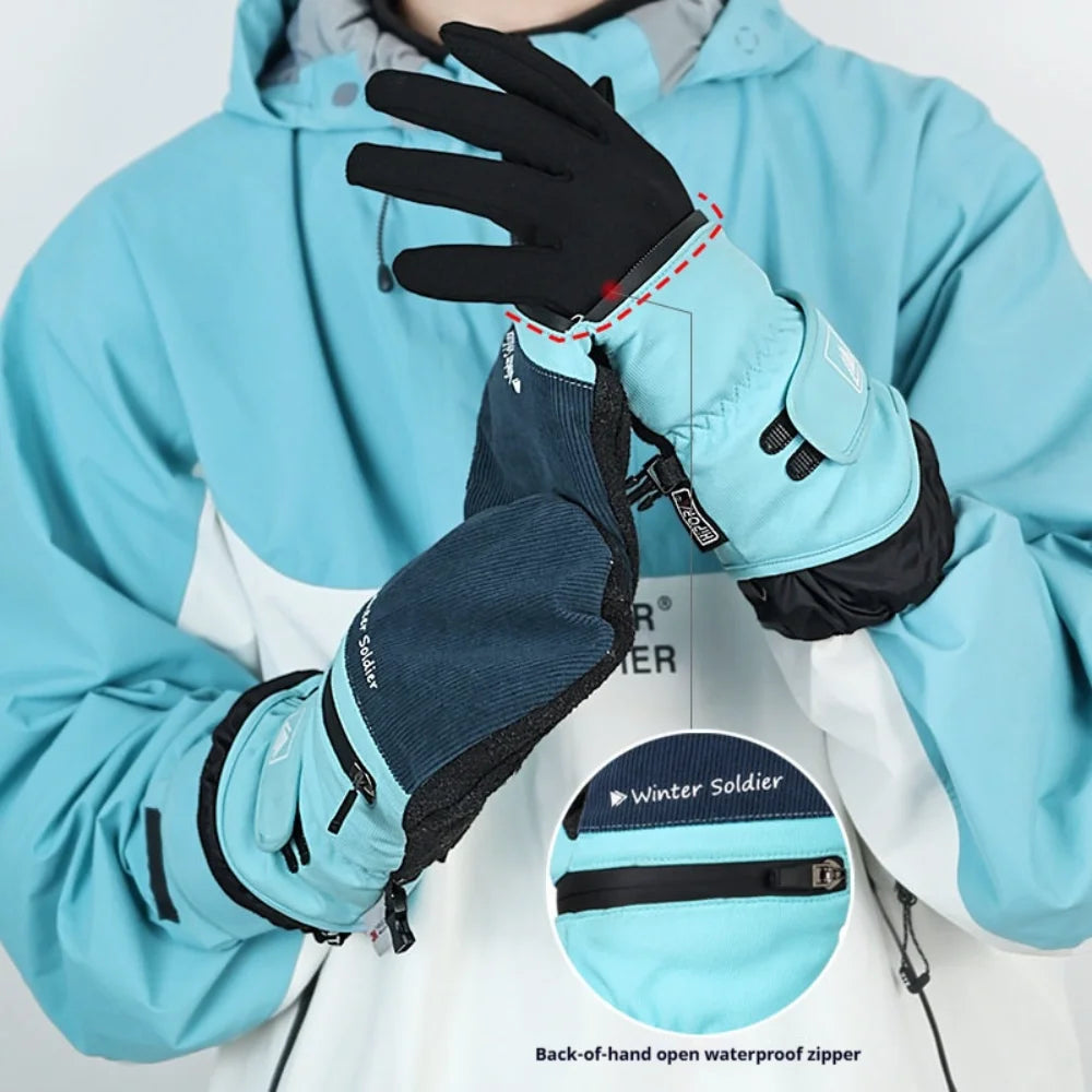 Guantes de esquí para invierno, fabricados con material resistente al desgaste, para snowboard, para hombres y mujeres, guantes térmicos para la nieve con protectores de muñeca incorporados.