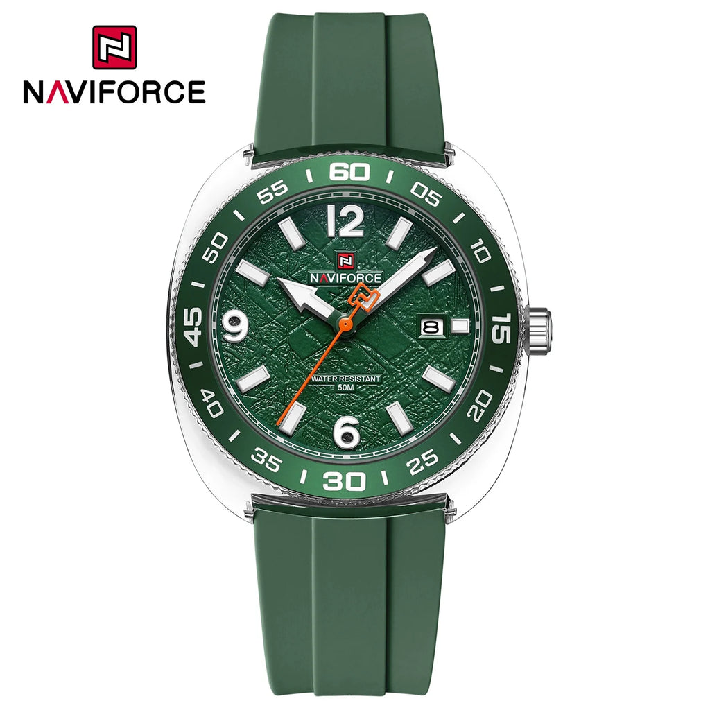 Nuevo reloj de moda para hombre NAVIFORCE con movimiento de cuarzo, pantalla con manecillas luminosas, resistencia al agua de 50 m y correa de silicona