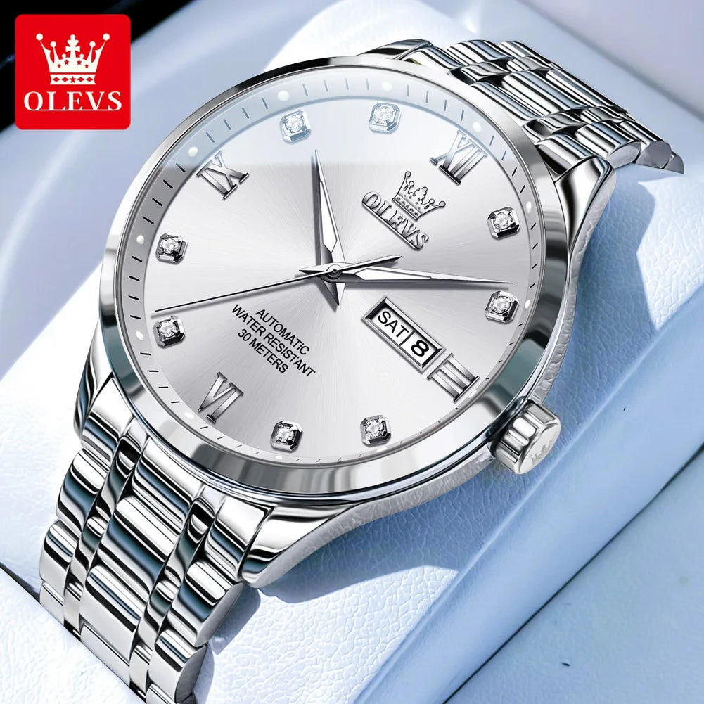 Reloj original para hombre OLEVS 9946, reloj mecánico automático de lujo con calendario doble y escala de diamantes para hombre, relojes de pulsera de negocios