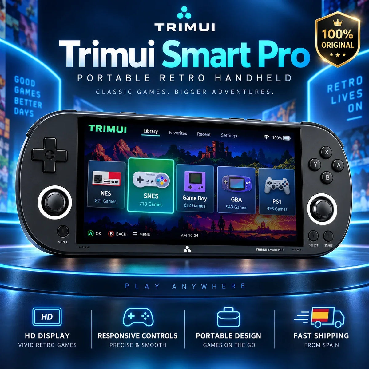 Consola de Juegos Retro Portátil Trimui Smart Pro, Pantalla IPS de 4.96", Sistema Linux, Joystick RGB