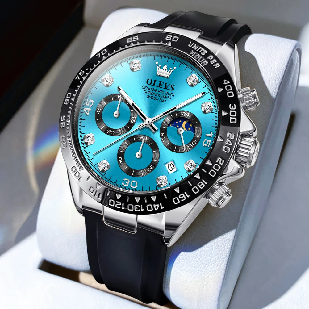 Reloj de cuarzo de lujo para hombre OLEVS 2875, cronógrafo multifunción, fase lunar, fecha, esfera con diamantes, reloj de cuarzo resistente al agua para hombre, tendencia