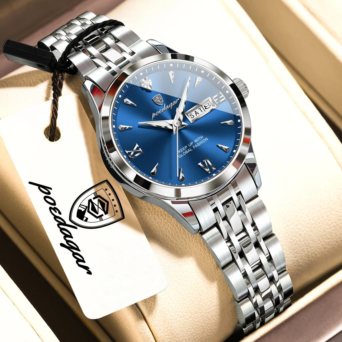 Reloj de pulsera informal POEDAGAR para mujer, resistente al agua, con fecha, semana, luminoso, de acero inoxidable, reloj de moda para mujer