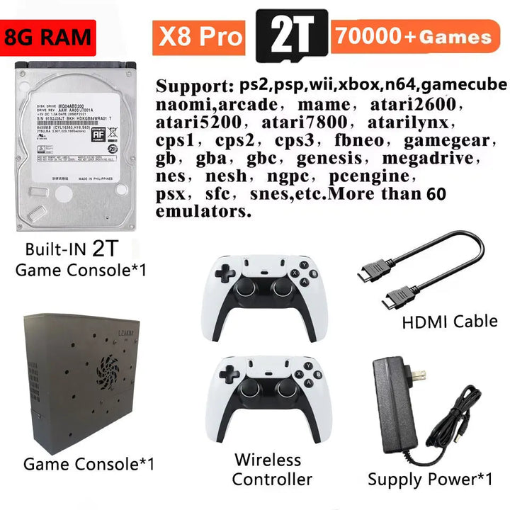 Consola de Juegos X8 Pro Mejorada con Ventilador de Refrigeración Grande, 4GB DDR3, 500GB HDD, Sistema de Juegos HD Estable
