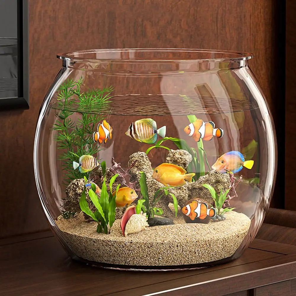 Ultra Clear Round Fish Bowl Goldfish Bowl Household Desktop Fish Tank 360-Degree View Decorative Fish Viewing Tank