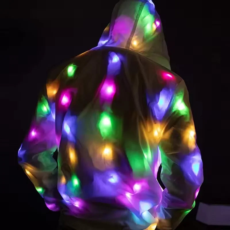 Luces Led, ropa impermeable, chaqueta de traje de baile, ropa luminosa para Cosplay, disfraz de Halloween, ropa de fiesta, bolsillo con cremallera