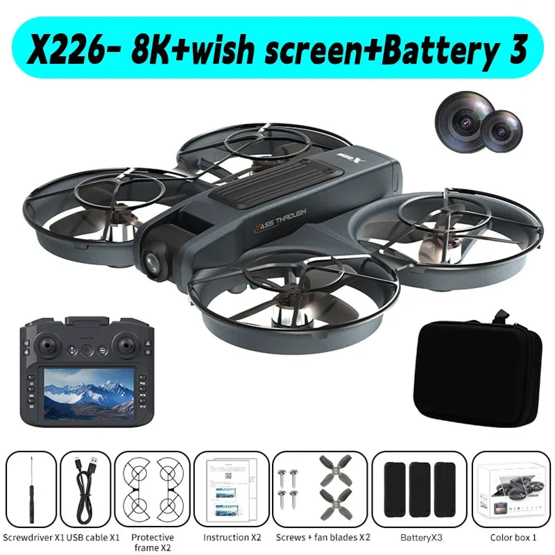 Dron RC negro con pantalla y estuche, incluye cámara doble