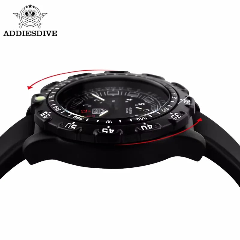 Reloj de cuarzo para hombre ADDIESDIVE para deportes al aire libre, con tubo luminoso, resistente al agua 50M, correa de silicona negra