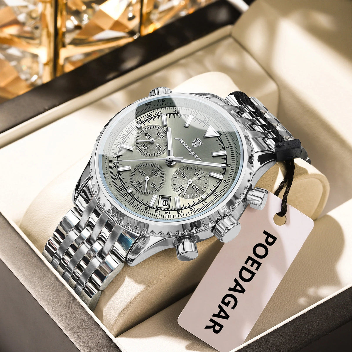 Reloj de hombre de moda POEDAGAR, cronógrafo, fecha, resistente al agua, luminoso, reloj de cuarzo deportivo de lujo para hombre con correa de acero inoxidable