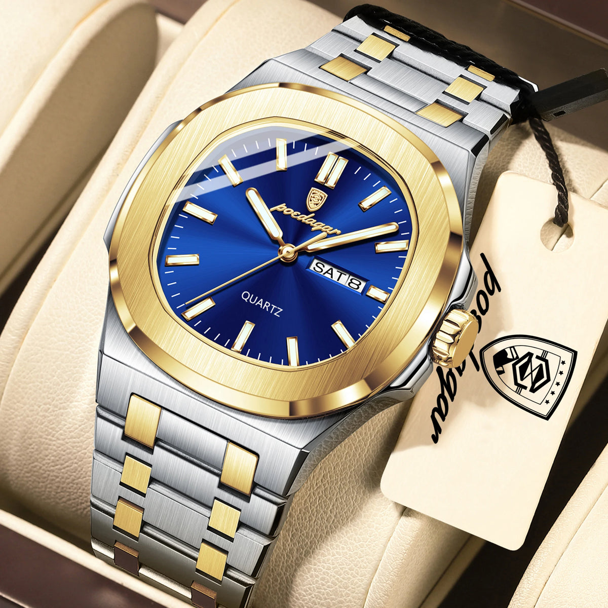 Reloj de pulsera para hombre POEDAGAR, de cuarzo, original, resistente al agua, luminoso, con fecha y día de la semana, de acero inoxidable, estilo ejecutivo