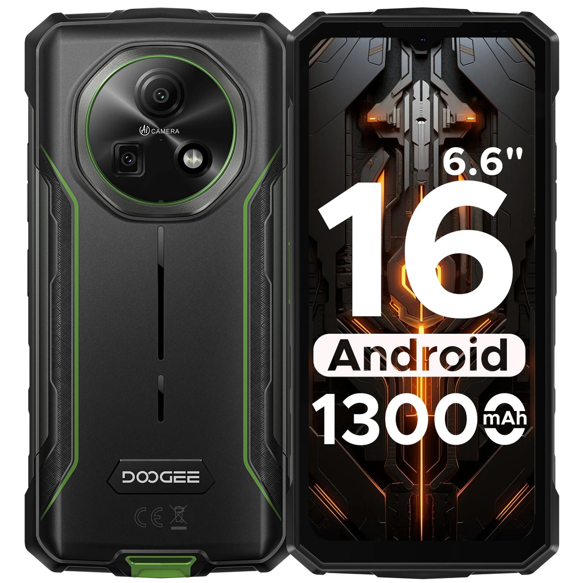 Teléfono resistente DOOGEE Fire 5, batería grande de 13000mAh, pantalla HD+ de 6.6'', 13MP+8MP, 12GB 64GB, NFC, smartphone con Android 16