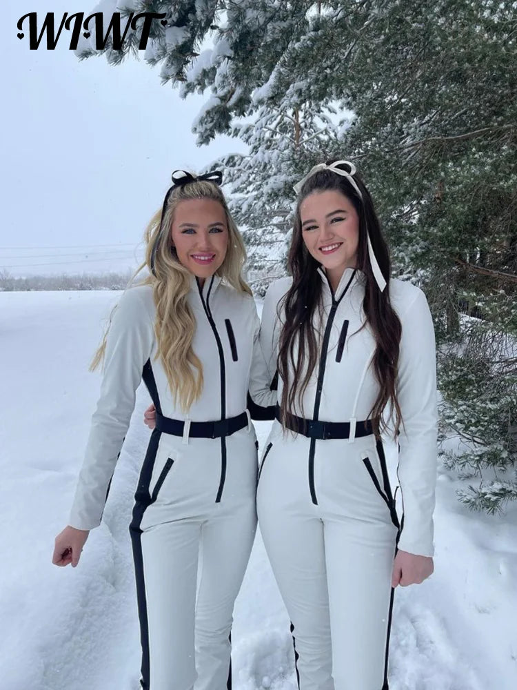 Monos de esquí de retales para mujer, mono de esquí elegante de manga larga, impermeable, a prueba de viento, para monopatín, invierno, 2025