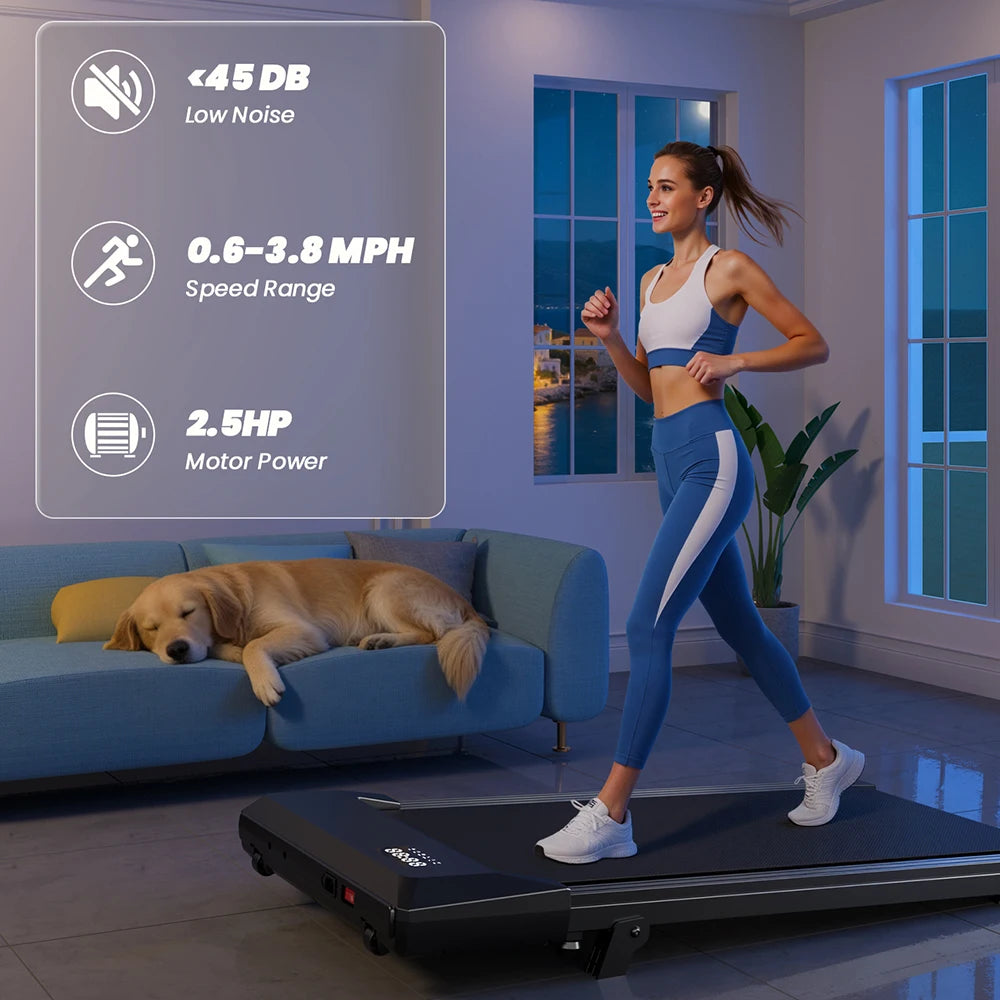 Caminadora Plegable Bajo Escritorio con Inclinación del 6%, 2.5 HP, Silenciosa, Portátil, con Control Remoto, Pantalla LED, 300LBS, Caminadora para Ejercicio