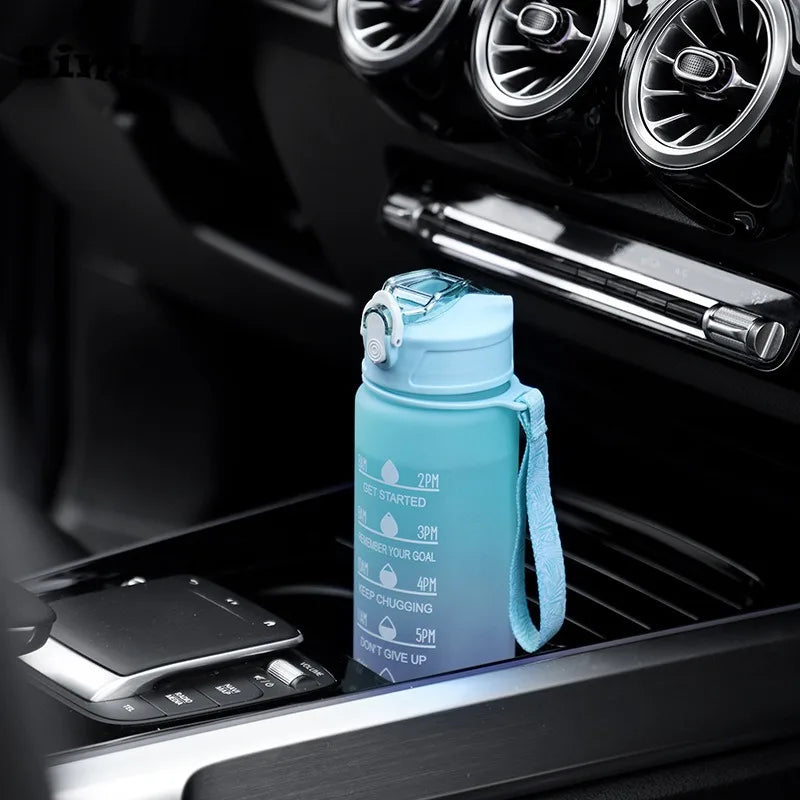 Botella deportiva de 600ML/750ML/1000ML con escala de tiempo, botella para beber de Color degradado para exteriores, taza de paja motivacional portátil para Fitness