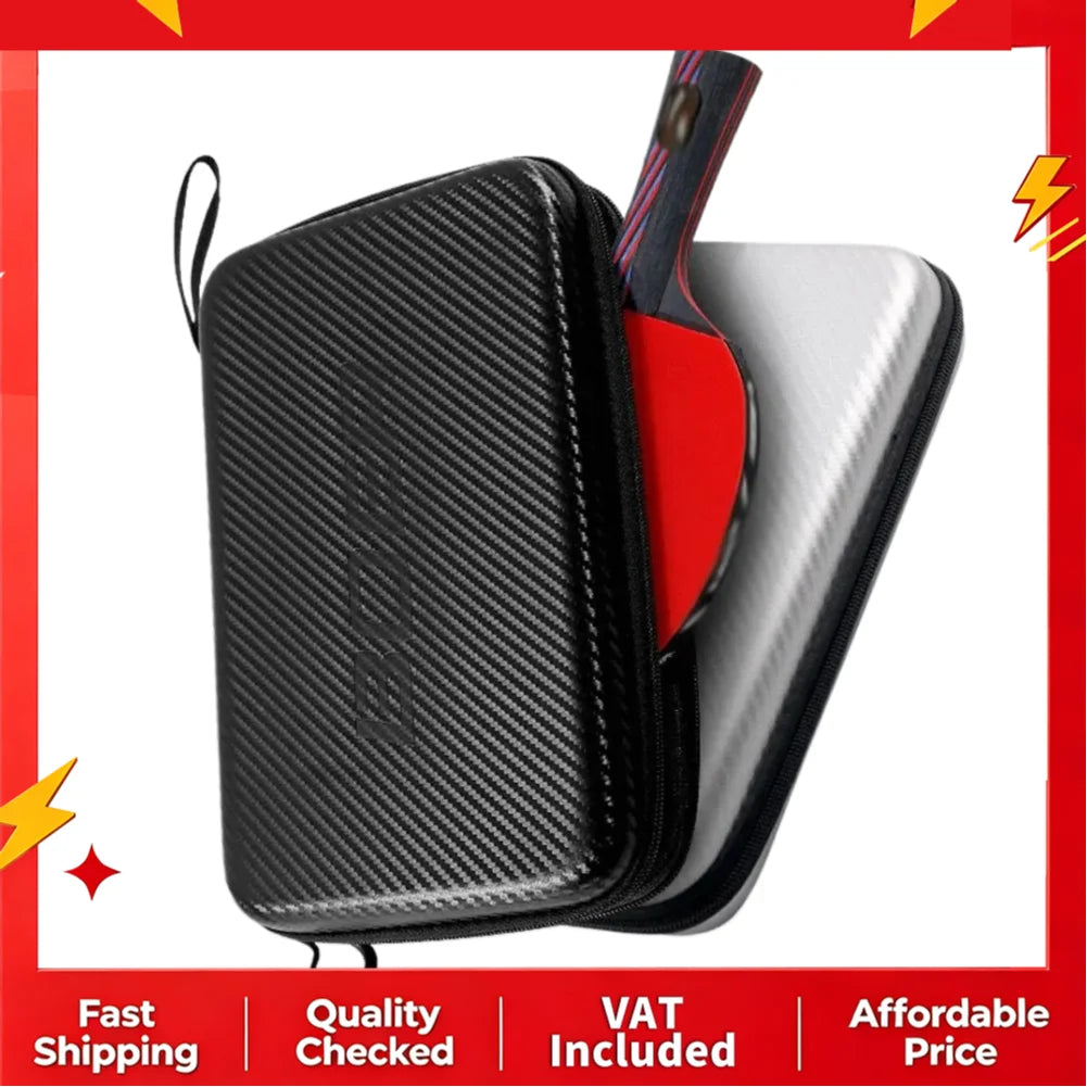 Estuche rígido de EVA para raqueta de tenis de mesa, bolsa impermeable de fibra de carbono para raqueta de ping-pong con compartimentos de almacenamiento múltiples y asa para transportar.