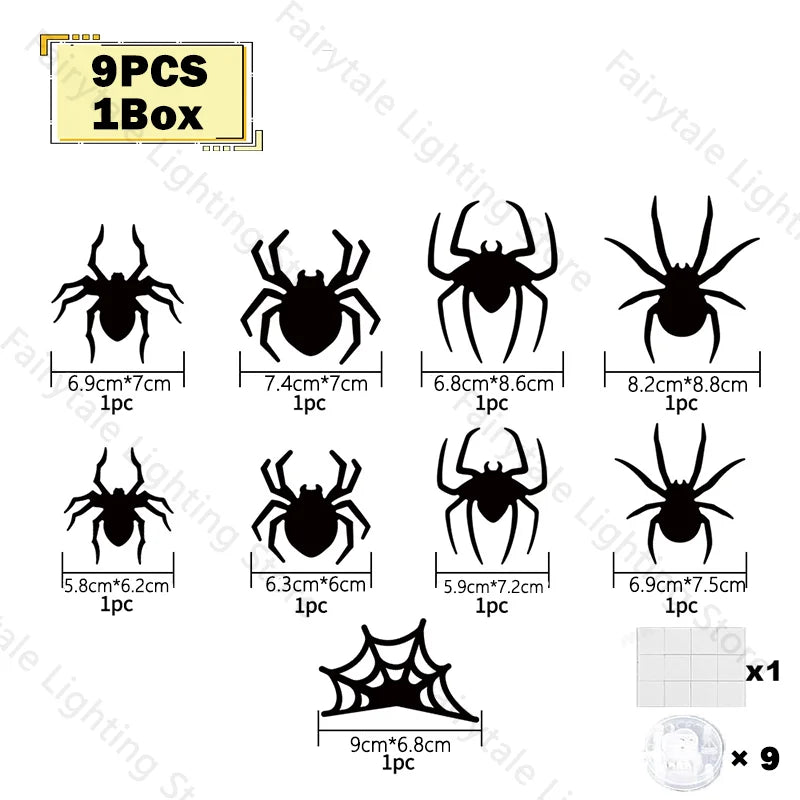 Decoración de arañas y murciélagos LED para Halloween, pegatinas de pared 3D que brillan en la oscuridad, luces moradas/verdes para intrincados de fiesta de Halloween en interiores y exteriores