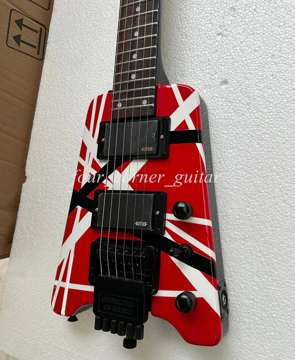 Guitarra Eléctrica de 6 Cuerdas, Roja, sin Cabeza, de Madera de Tilo, con Diapasón de Palisandro