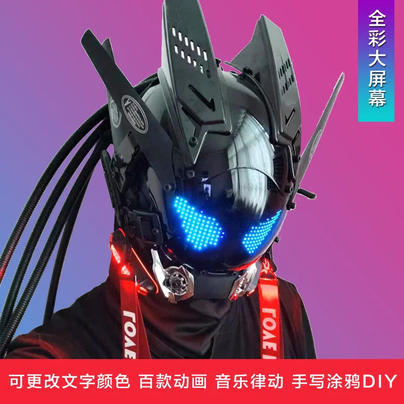 Máscara Cyber Punk, disfraces, máscara, Cosplay, soldado Mech con pantalla LED de subtítulos, casco de Control por aplicación de teléfono, accesorios de Bar para fiesta de Halloween
