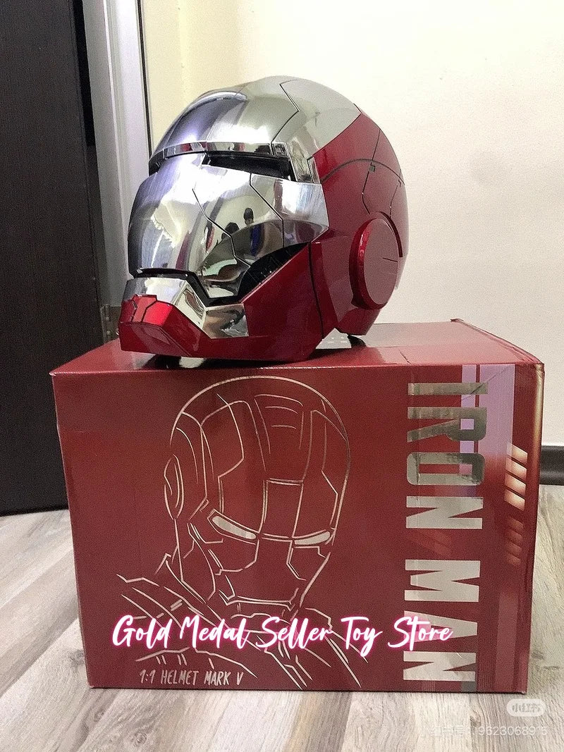Casco Mecha Iron Man Mk17 Mk5 Pro Max con Control Remoto por Voz, Accesorio de Cosplay para Niños, Decoración Navideña, Regalo de Cumpleaños