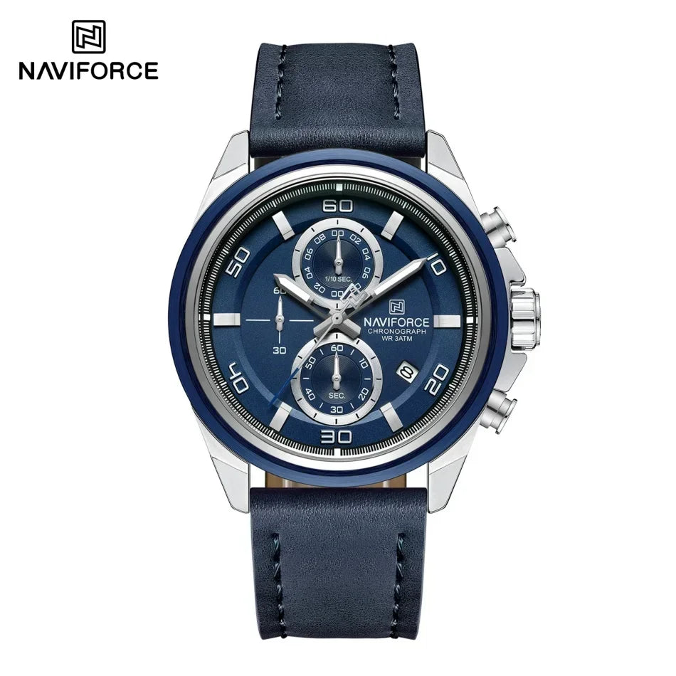 Reloj de pulsera para hombre NAVIFORCE, original, de negocios, de lujo, con correa de cuero, cronógrafo deportivo, resistente al agua 3ATM, de cuarzo