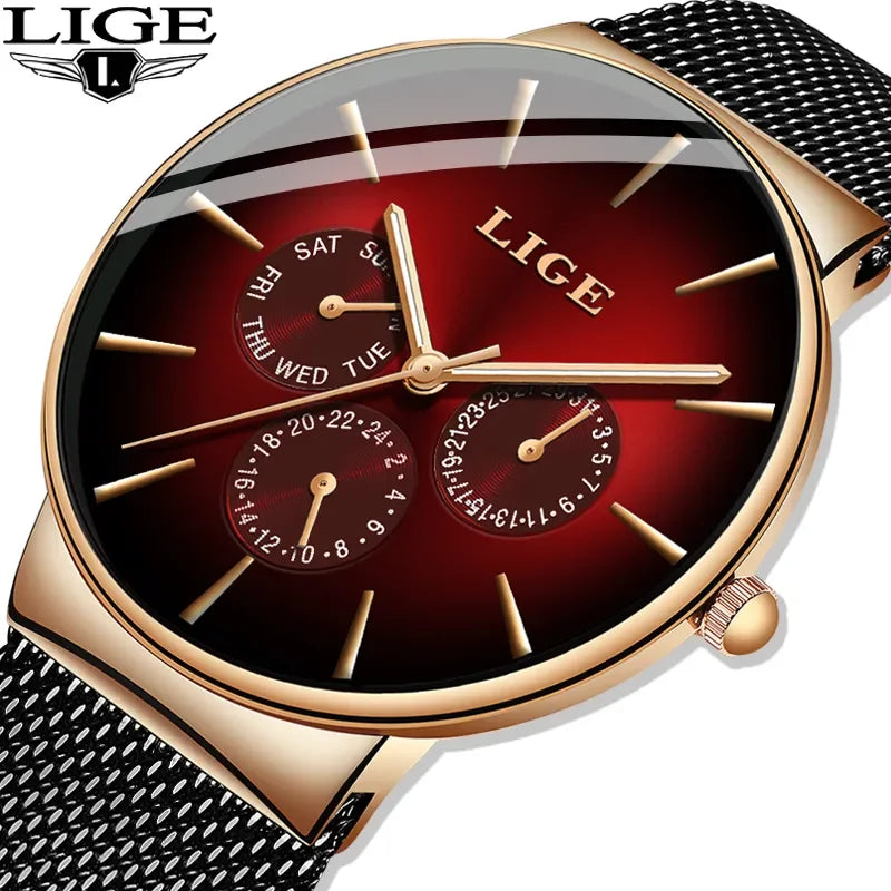 Reloj de mujer LIGE Fashion Luxury, elegante y casual, deportivo con correa de malla, reloj de cuarzo para mujer, sencillo, con fecha, día de la semana e impermeable.