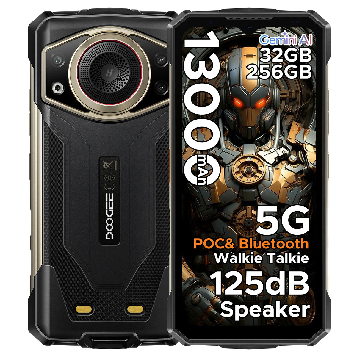DOOGEE Fire 7 Ultra 5G Teléfono robusto POC Walkie Talkie Teléfono móvil Batería de 13000mAh 32GB RAM (8+24) 256GB ROM Dimensity 6300 NFC