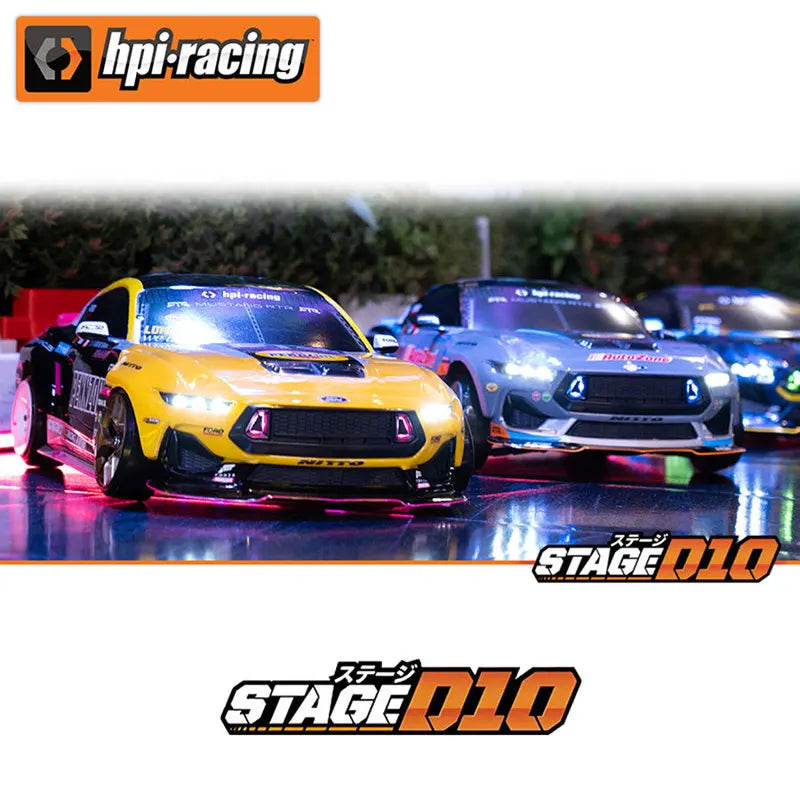 HPI Stage D10 1/10 Coche RC Simulación Mustang BH, Vehículo Eléctrico de Carreras a la Deriva con Control Remoto, Modelo de Colección para Entusiastas