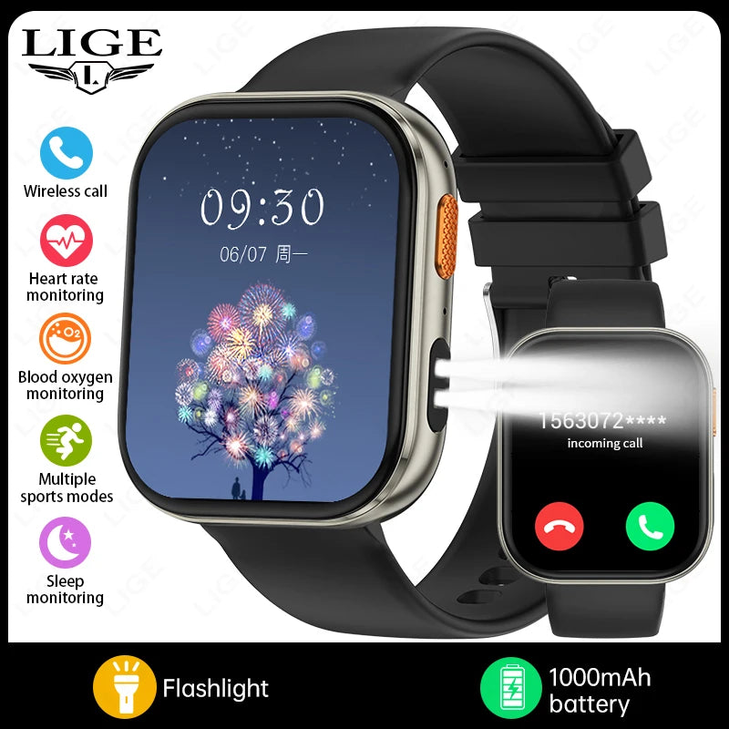 Reloj inteligente LIGE AMOLED para hombre, pantalla de 2.04, llamadas Bluetooth, monitor de salud, resistente al agua IP68, reloj inteligente deportivo para mujer, nuevo para Android iOS