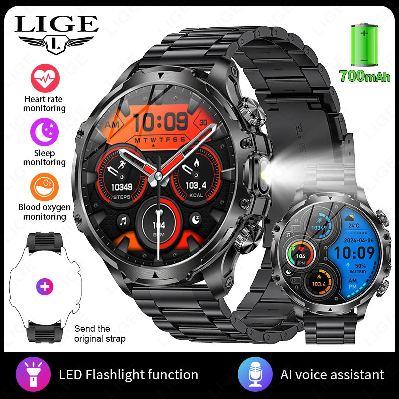 Nuevo reloj inteligente LIGE Ultra AMOLED HD de 1,9 pulgadas, 416*416, para hombre, con llamadas Bluetooth, batería de 700 mAh, deportivo, fitness, resistente al agua