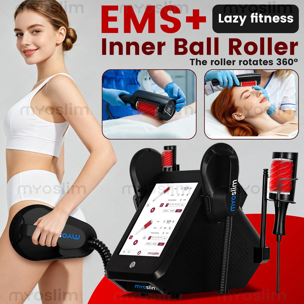 Rodillo EMS Myoslim 6500W 200HZ para Adelgazamiento y Reducción de Celulitis con Rodillo de Bolas Infrarrojas de 360 Grados, Masajeador de Belleza con Vacío