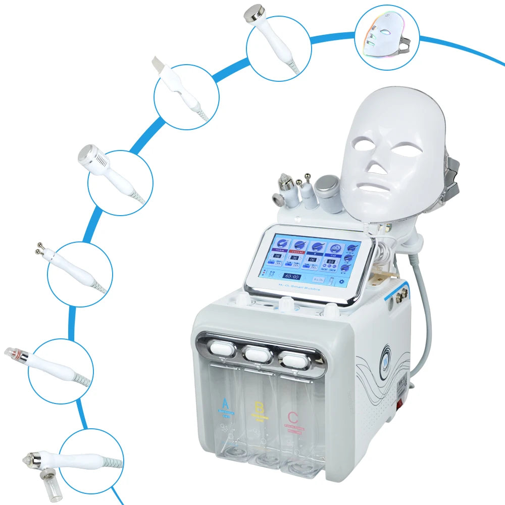 Máquina facial de oxígeno y agua 7 en 1 Nourishbelle, máscara de terapia con luz LED, limpieza profunda con hidrodermoabrasión — enchufe europeo, envío rápido desde Alemania.