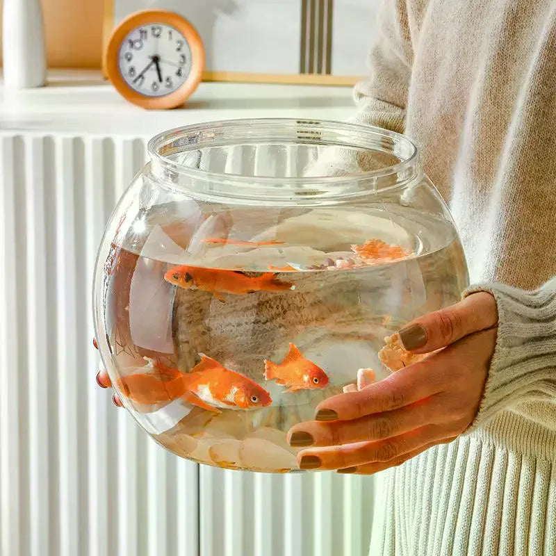 Transparent Round Ornamental Fish Tank Portable Goldfish Small Fish Bowl Pet Plastic Lightweight Desk Aquarium Bowl Home Decor