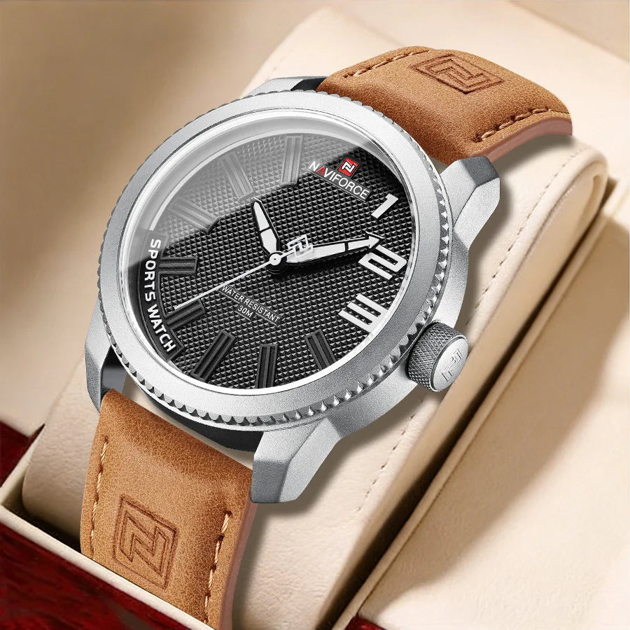 Relojes de pulsera de cuarzo simples para hombre NAVIFORCE con correa de piel, resistentes al agua, diseño deportivo y de negocios, Relogio Masculino
