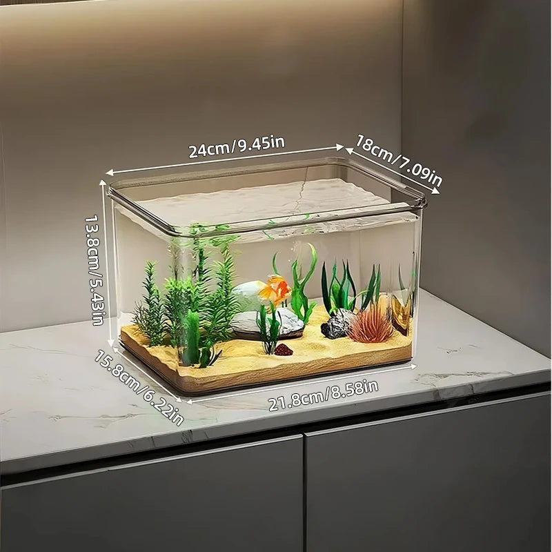 Mini acuario de escritorio con vista panorámica de 360°, pecera de cristal transparente, paisaje ecológico, decoración para el hogar, caja de agua para peces dorados