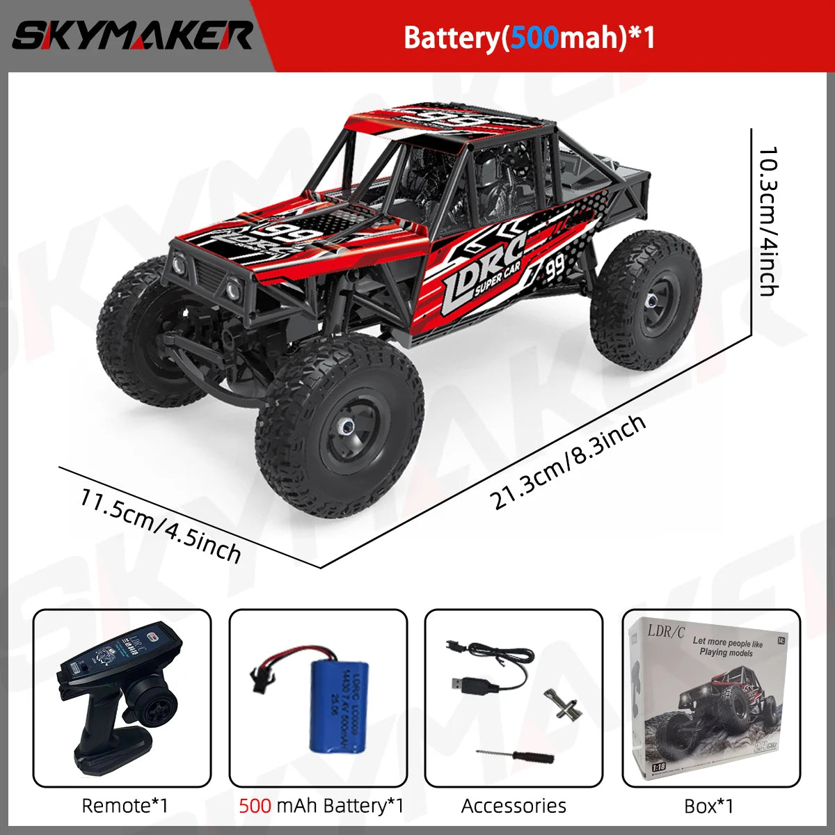 Coche RC LDRC LD18499 a escala 1/18, vehículo de control remoto 4WD 2.4G con faros LED, coche de escalada, juguete de modelo de coche para regalo de niños