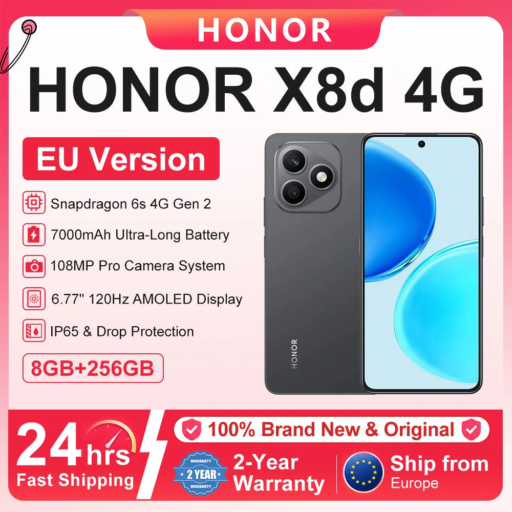 Smartphone Honor X8D Snapdragon 6s 4G Gen 2, batería de 7000 mAh, carga superrápida de 45 W, cámara principal de alta definición de 108 MP, AMOLED de 6,77", IP65, versión europea