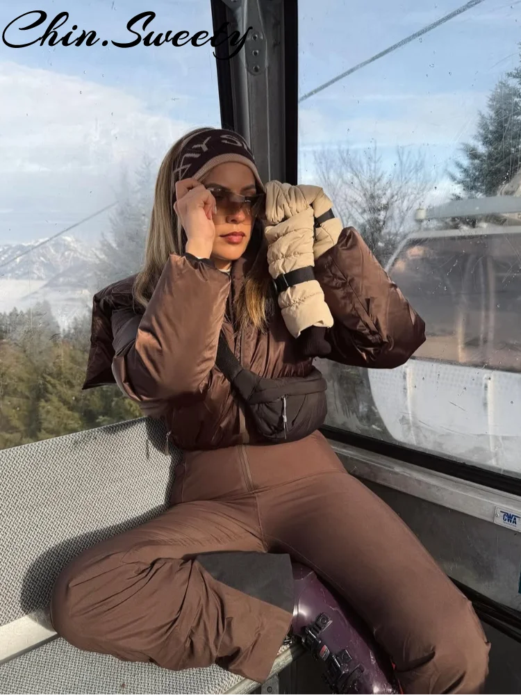 Trajes de esquí con capucha para mujer, con cremalleras, cintura ajustada, cálidos y gruesos, para otoño e invierno 2026, ropa de esquí femenina ajustada.