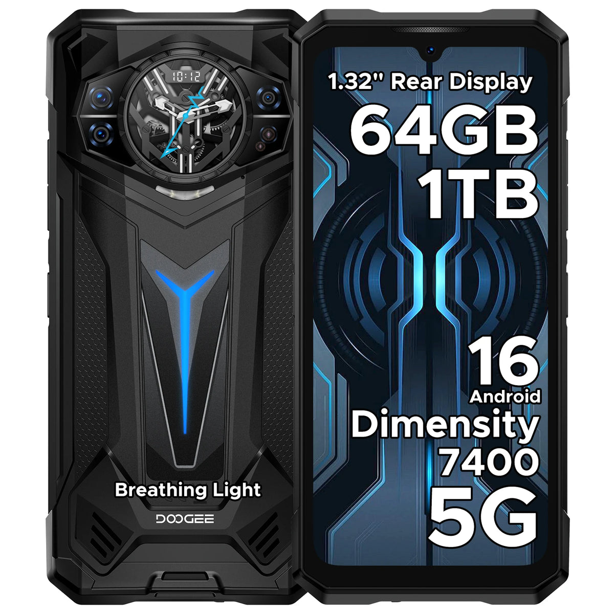 Smartphone ultrarresistente DOOGEE S200 Ultra 5G, Dimensity 7400, 64 GB de RAM (12+52) 1 TB de ROM, pantalla de 6,72'' a 120 Hz, batería de 11000 mAh, 66 W, NFC, Android 16