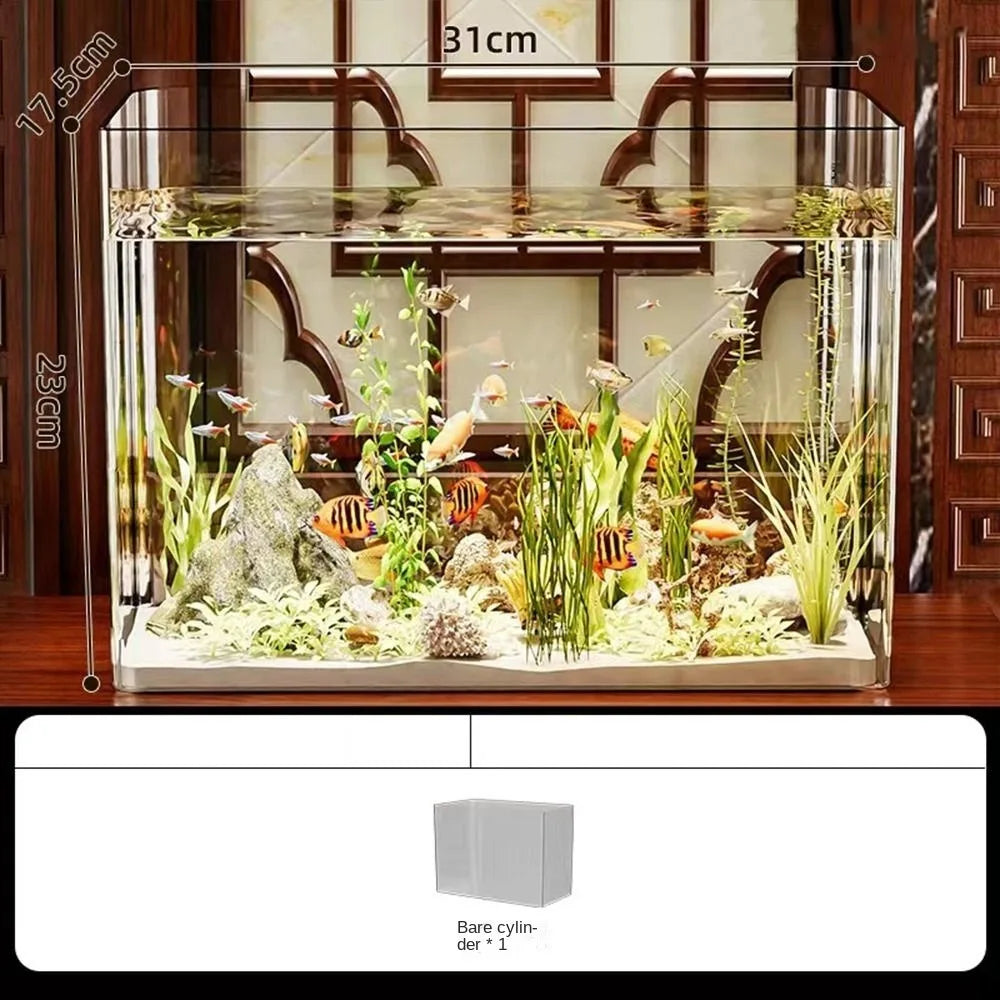 PET+ABS Fish Tank Transparent Drop Resistant Desktop Aquarium with Lid Hydroponic Tank Ecological Water Tank for Home