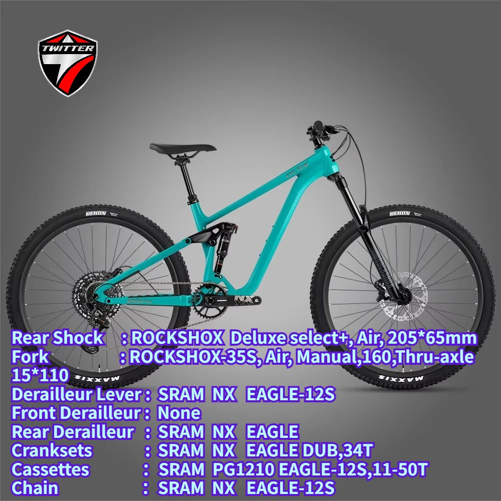 Bicicleta de montaña TWITTER HD de 27.5/29 pulgadas, recorrido de 150 mm, ENDU150 M6100/NX-12S AM, bicicleta de montaña de aluminio con doble suspensión y horquilla de aire/aceite