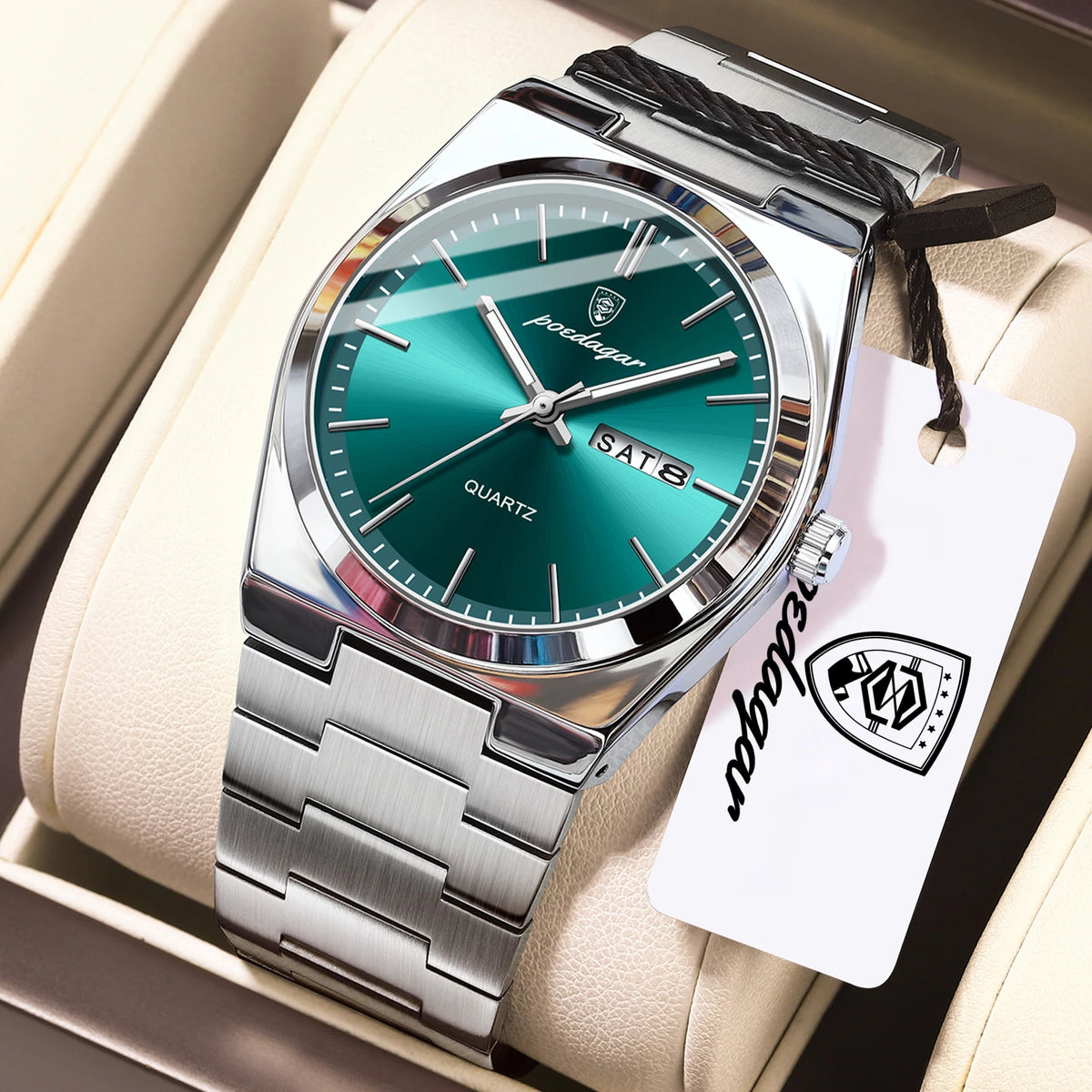 Reloj de pulsera de cuarzo para hombre POEDAGAR, moda de lujo, casual, luminoso, resistente al agua, de acero inoxidable, con indicador de fecha y día