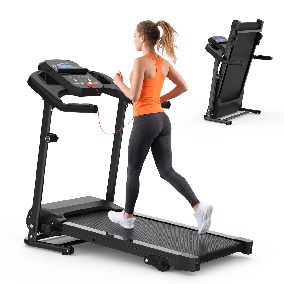 Caminadora plegable de 2,5 HP con inclinación, caminadora eléctrica compacta con asas para el hogar, máquina para correr portátil, pantalla LED, 3 modos de trabajo, cinturón antideslizante que absorbe los golpes, capacid
