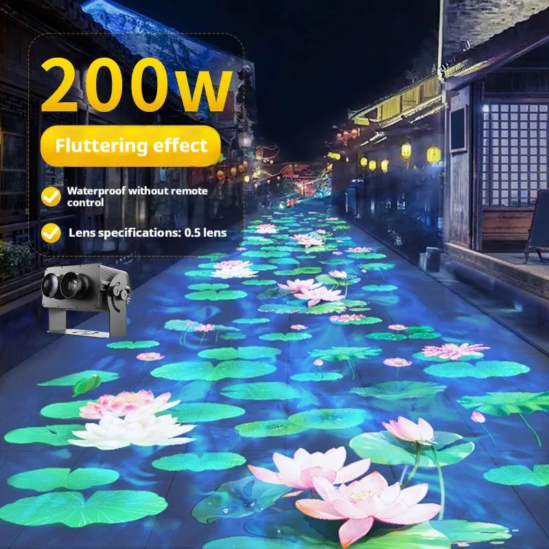 Proyector dinámico 3D con foco de suelo de flor de loto y ondas de agua, luz decorativa creativa para paisajes exteriores y luz ambiental