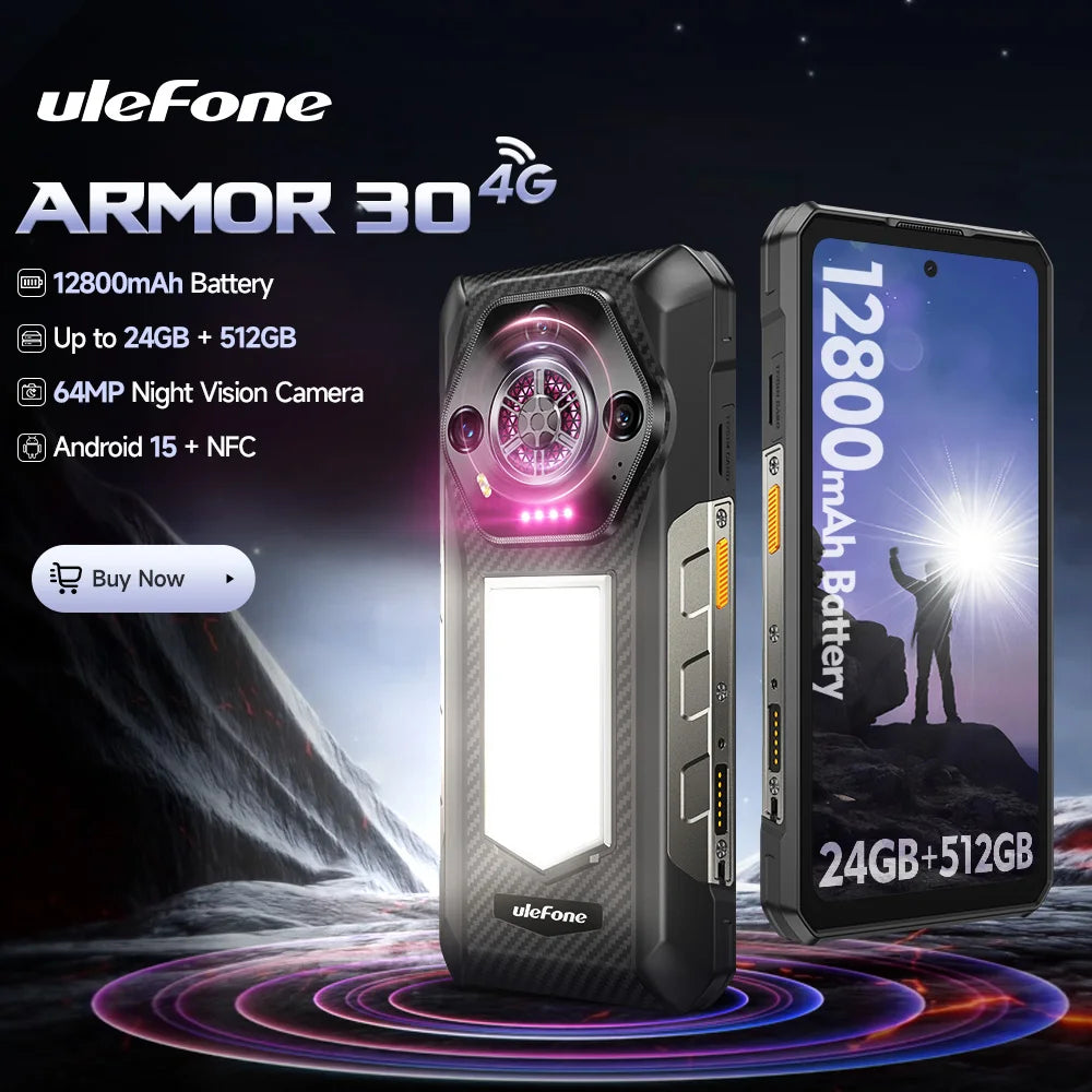 【Estreno mundial】Teléfono resistente Ulefone Armor 30, smartphone de 12800mAh, 24GB+512GB, 120Hz, Android 15, NFC, cámara nocturna, versión global